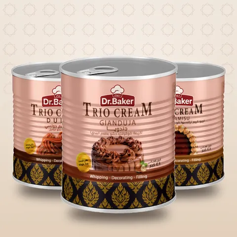Three Dr.Baker Trio Cream cans: Dulce, Gianduja and Tiramisu